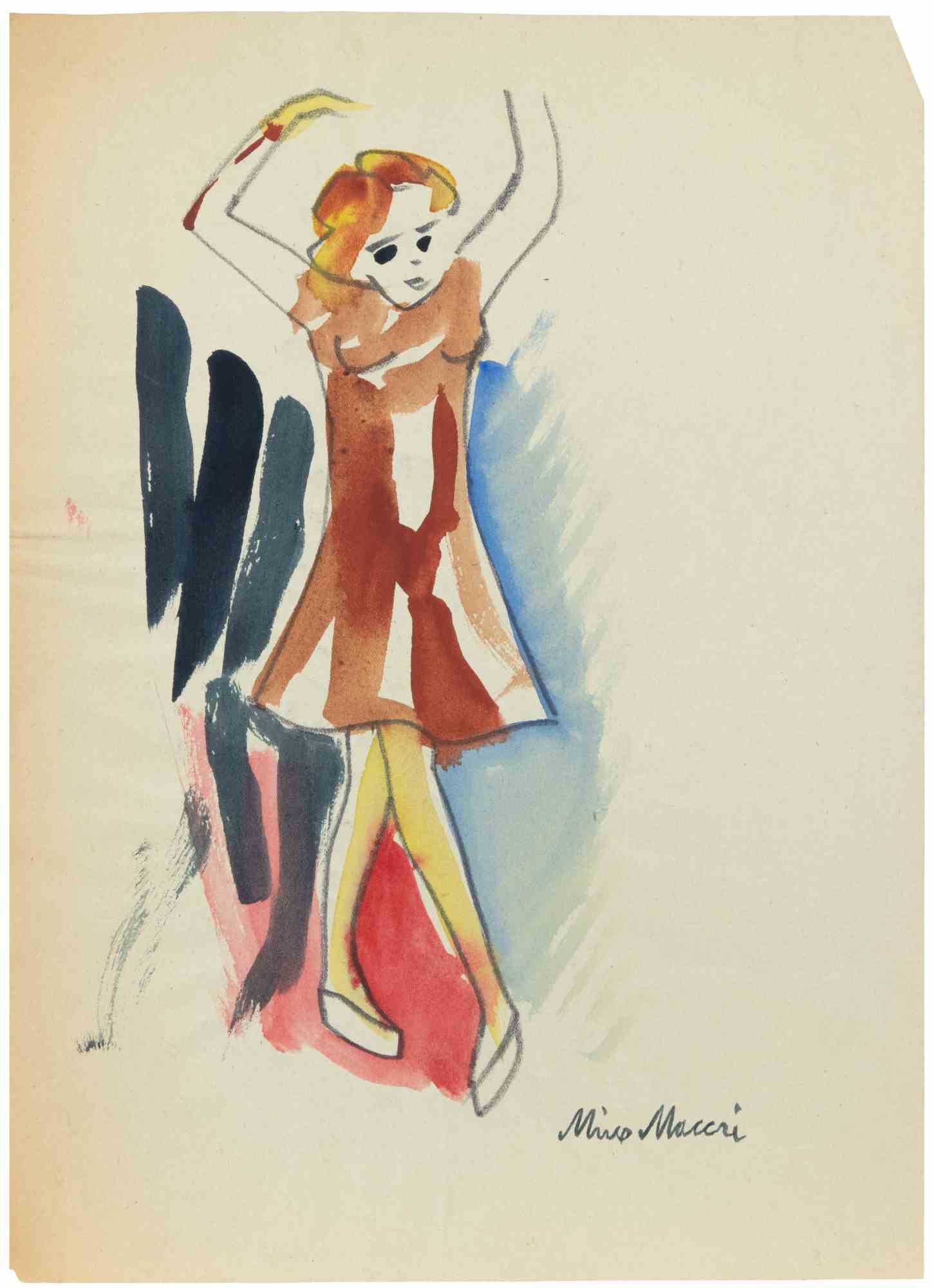 Ballerina, Aquarell, moderner Stil, signiert, 1938, ungerahmt