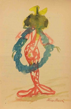 The Mermaid, Watercolor, Modern Style, Signed, 1935 ca, Unframed