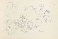 « Le Massacre », à la plume, style moderne, signé, vers 1943, non encadré