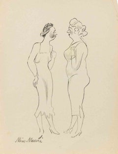 The Conversation, Ink, Modern Style, Signed, 1936, Unframed