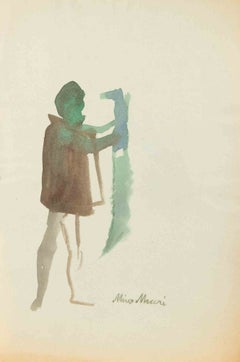 Standing Figure, Watercolor, Modern Style, Signed, 1936ca, Unframed
