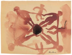 « La danse en rond », aquarelle, style moderne, signée, années 1940, non encadrée