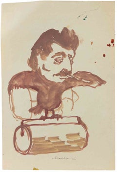Stalin the Steamroller, Watercolor, Modern Style, Signed, 1940s, Unframed