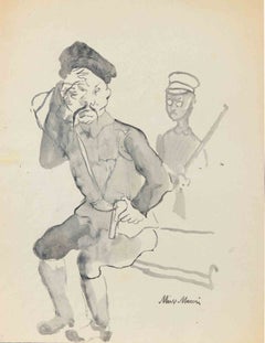 Asian Soldiers, Watercolor, Modern Style, Signed, 1950s, Unframed
