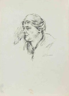 Portrait de femme, dessin à la plume, style moderne, signé, années 1930, non encadré