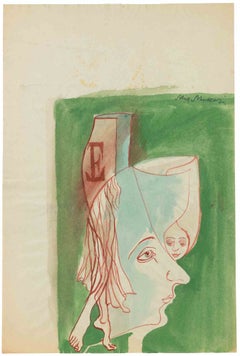 « Interpénétration de la pensée », encre, style moderne, signée, vers 1934, non encadrée