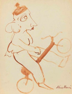 La bicicletta, acquerello, stile moderno, firmato, 1936, senza cornice