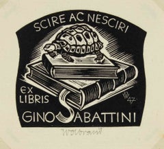 Ex Libris Gino Sabattini, Woodcut, Signed, 1947, Unframed