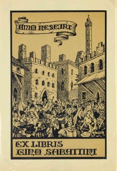 Ex Libris Gino Sabattini, Woodcut, Signed, Early 20th Century, Unframed