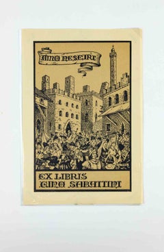 Ex Libris Gino Sabattini, Woodcut, Signed, Early 20th Century, Unframed