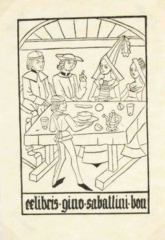 Ex Libris Gino Sabattini, Woodcut, Early 20th Century, Unframed