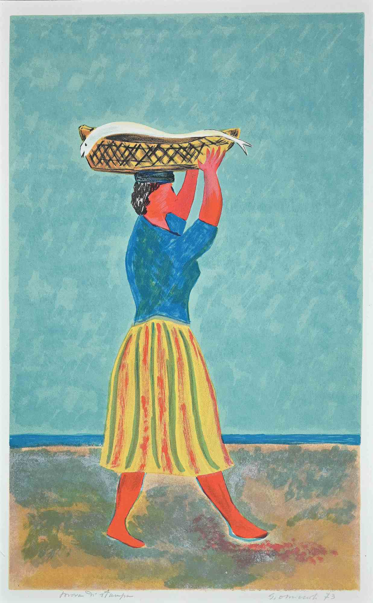 The Fishwife - Lithograph by Giovanni Omiccioli - 1973