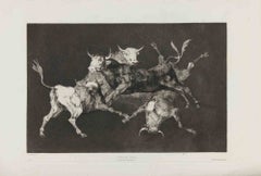 „Lluvia de Toros“ – Radierung von Francisco Goya, moderner Stil, 1877