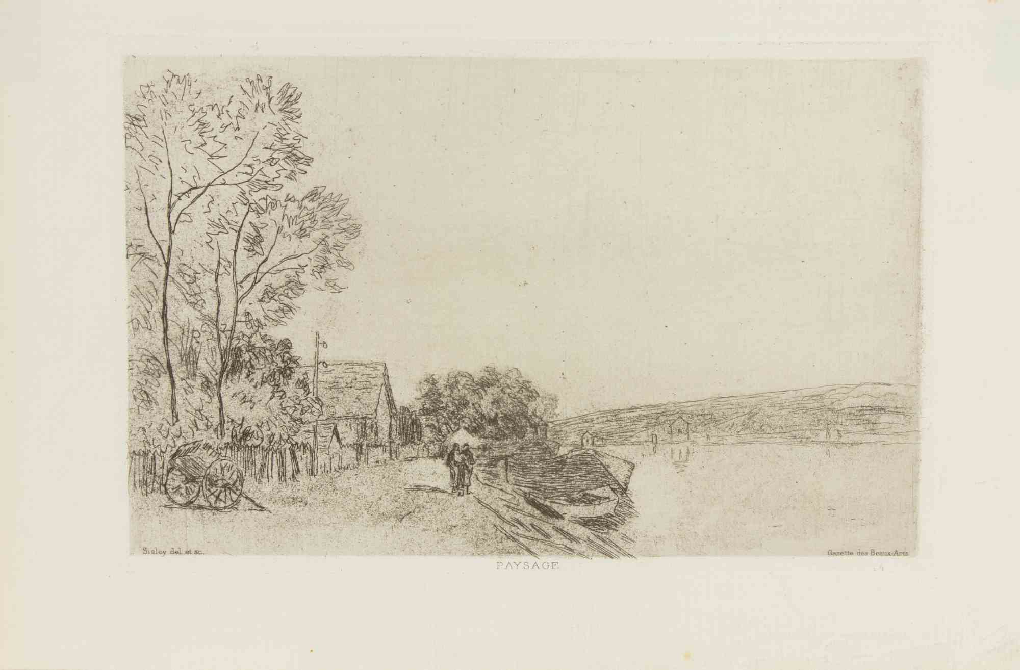Bords du Loing (Banks of the Loing) - Etching by Alfred Sisley - 1890