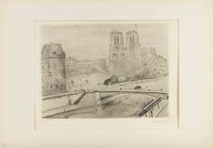 Notre-Dame de Paris et la Seine - Gravure sur cuivre d'Albert Marquet - 1929