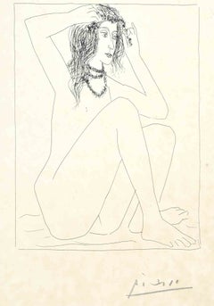 Femme nue se couronnant de fleurs - Gravure de Pablo Picasso - 1930