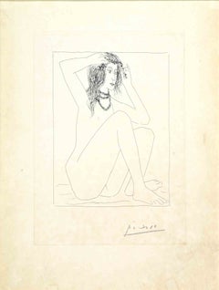 Femme nue se couronnant de fleurs - Gravure de Pablo Picasso - 1930