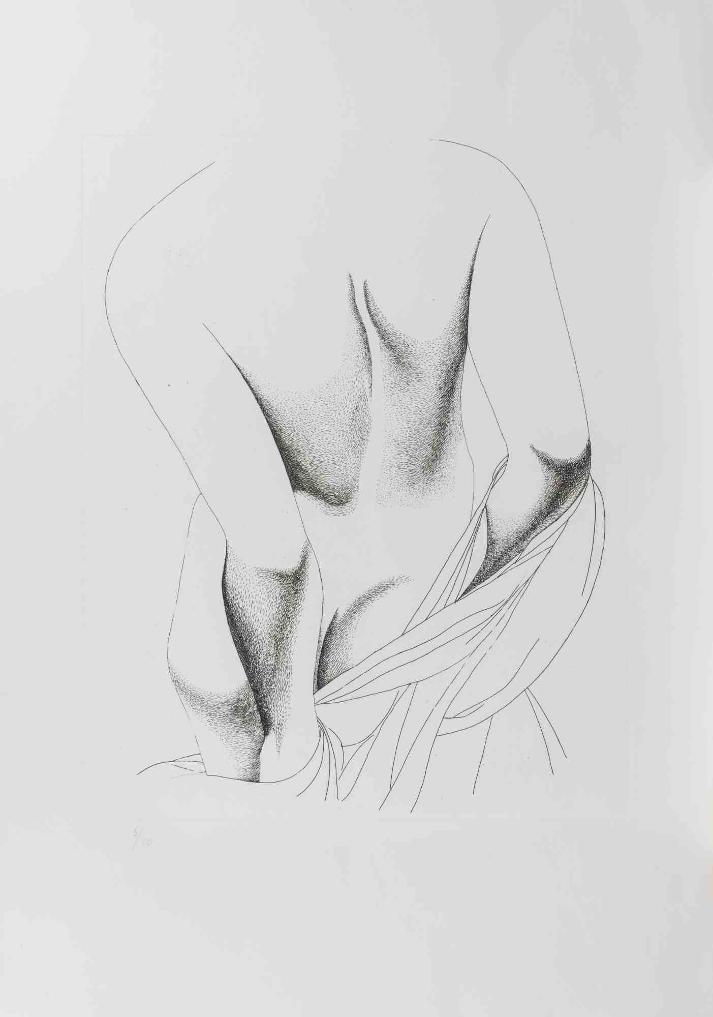 Nude from the Back - Etching by Giacomo Porzano - 1975
