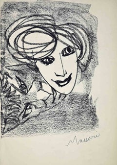 „Lovers“, Kohlezeichnung, moderner Stil, signiert, 1960er Jahre, ungerahmt