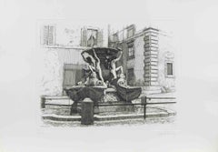 Fountain of the Turtles - Etching by Giuseppe Malandrino - 1970