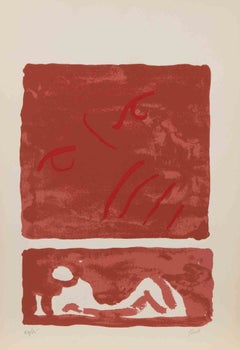 Red Composition - Countess Portrait - Lithograph by Virgilio Guidi - 1970