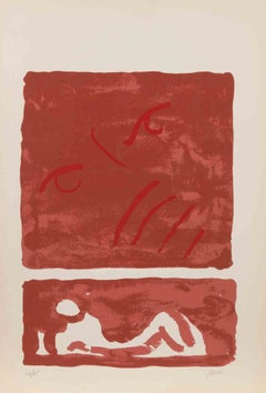 Red Composition - Countess Portrait - Lithograph by Virgilio Guidi - 1970