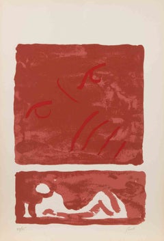 Red Composition - Countess Portrait - Lithograph by Virgilio Guidi - 1970