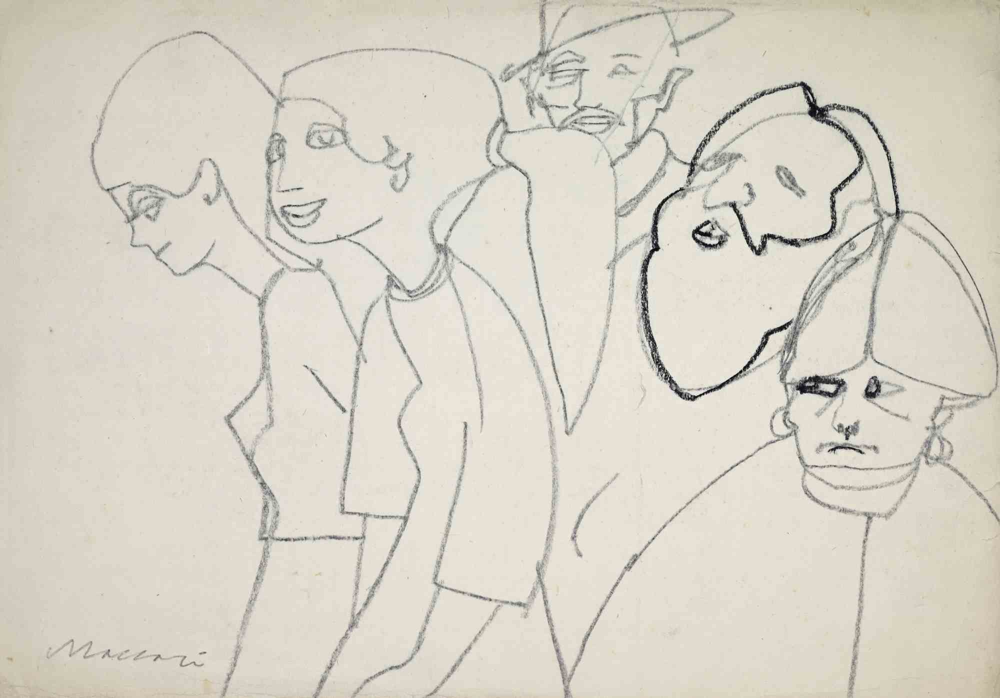 Figurative Art  Mino Maccari - Portraits, fusain, style moderne, signés, milieu du XXe siècle, non encadrés