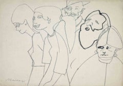 Portraits, fusain, style moderne, signés, milieu du XXe siècle, non encadrés