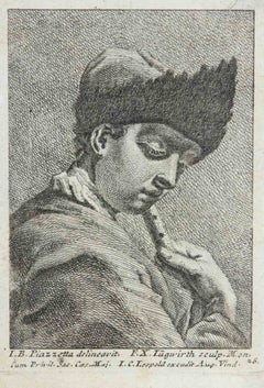 Portrait of Young Man - Etching by Giovanni Battista Piazzetta - 1753 ca.