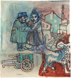 The Farewell, Watercolor, Modern Style, Signed, Mid-20th Century, Unframed