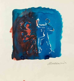 Dancers, Watercolor, Modern Style, Signed, 1955ca, Unframed