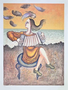The Accordion Player - Lithograph by Enrico Benaglia - 1980s