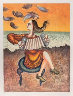 The Accordion Player - Lithograph by Enrico Benaglia - 1980s