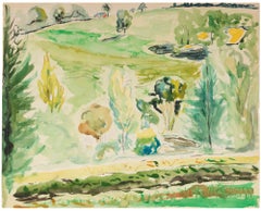 Französische Landschaft – Zeichnung von Annette Cretu – 1960er Jahre