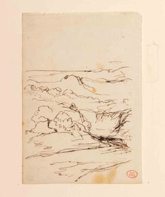Landschaft – Zeichnung von Paul Huet – 1840er Jahre