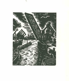 The Bridge - Woodcut by Frans Masereel - 1964