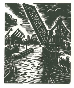 The Bridge - Woodcut by Frans Masereel - 1964