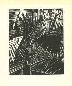 The Hamburg Shipyards - Woodcut by Frans Masereel - 1964