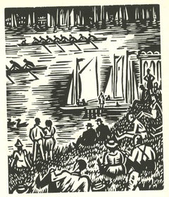 Spare Time Before the River - Woodcut by Frans Masereel - 1964