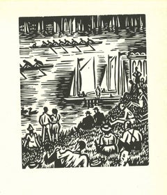 Spare Time Before the River - Woodcut by Frans Masereel - 1964
