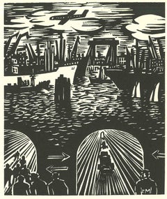 Der Elbetunnel (The Elbe Tunnel) - Woodcut by Frans Masereel - 1964