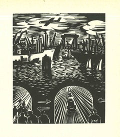 Der Elbetunnel (The Elbe Tunnel) - Woodcut by Frans Masereel - 1964