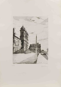 Spanish Steps - Etching by Giuseppe Malandrino - 1970