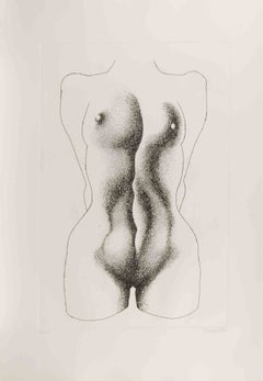 Nude from the Back - Etching by Giacomo Porzano - 1972