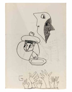 « Comptons-nous avant de dîner », crayon et aquarelle, style moderne, signée, 1960