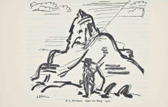 Jäger am Berg (Hunter on the Mountain) - Woodcut - 1922