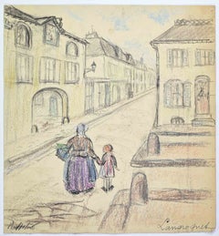 Città francese - Disegno di Pierre Langrognet - Anni '70