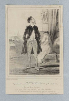 Le Mari Chanteur (The Singing Husband)-Lithograph By Paul Gavarni-19th Century