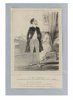 Le Mari Chanteur (The Singing Husband)-Lithograph By Paul Gavarni-19th Century